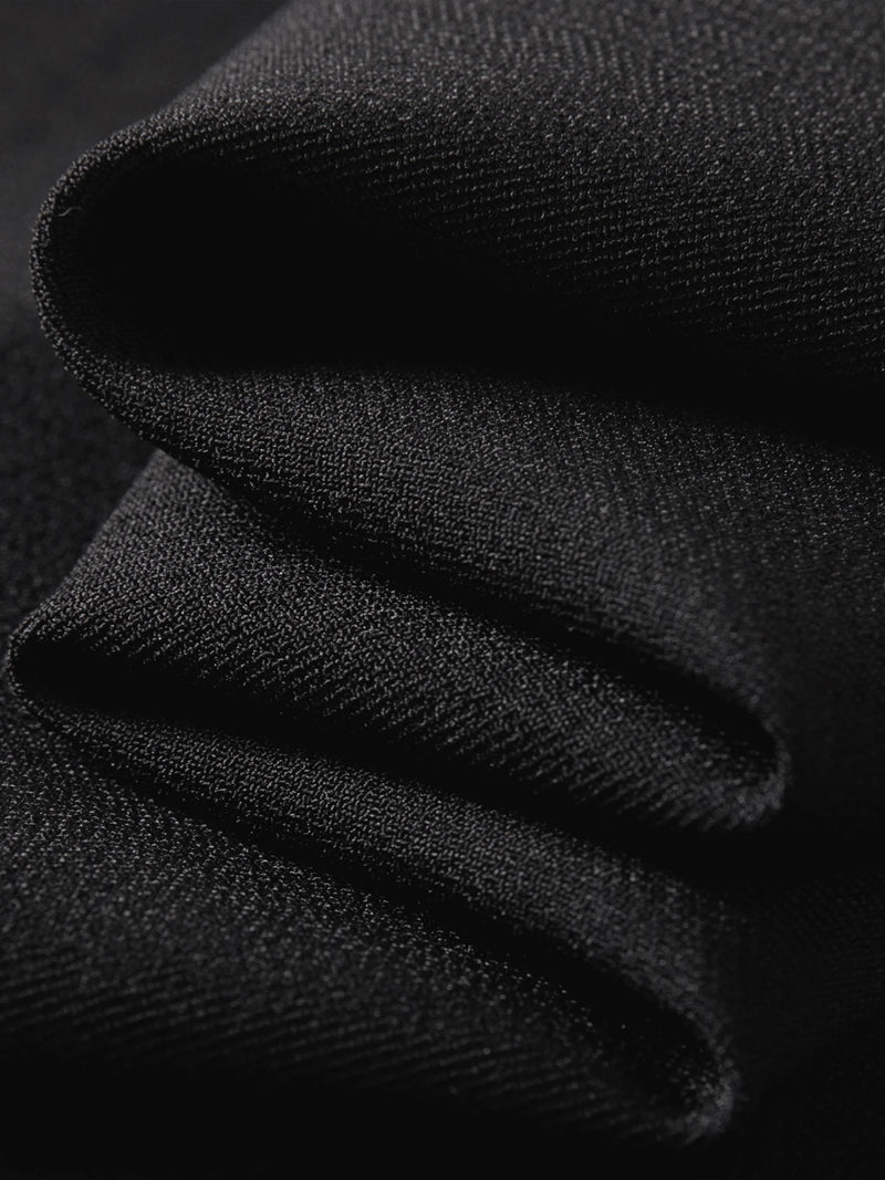 Women's Black Midi Dress, Crew Neck Short Sleeve Waist-Cinching.