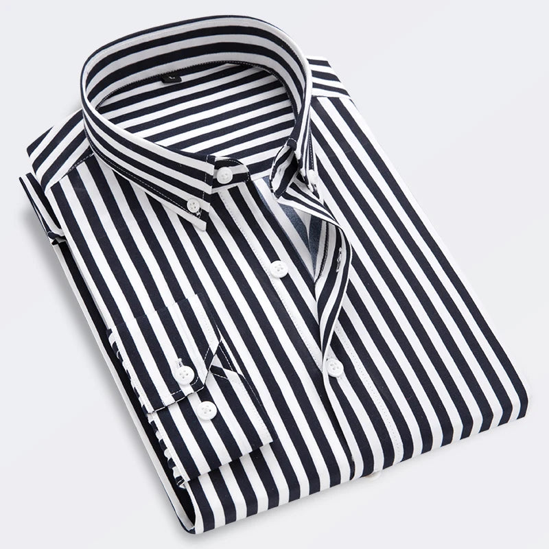 Men's Striped Shirt Solid Casual Long Sleeve Slim Fit Korean Edition Business.