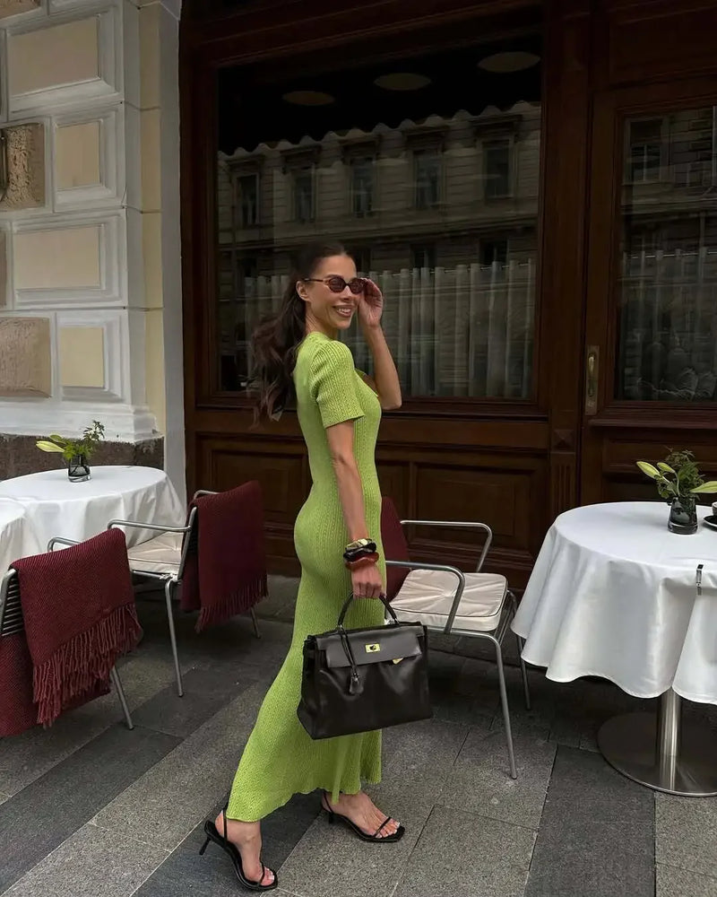 Elegant Sweater Dress Summer High Waist Woman Dress.