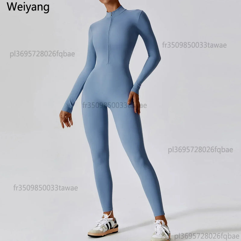 Yoga Boilersuit Long Sleeved Women's Sportswear Gym Zipper Jumpsuits.