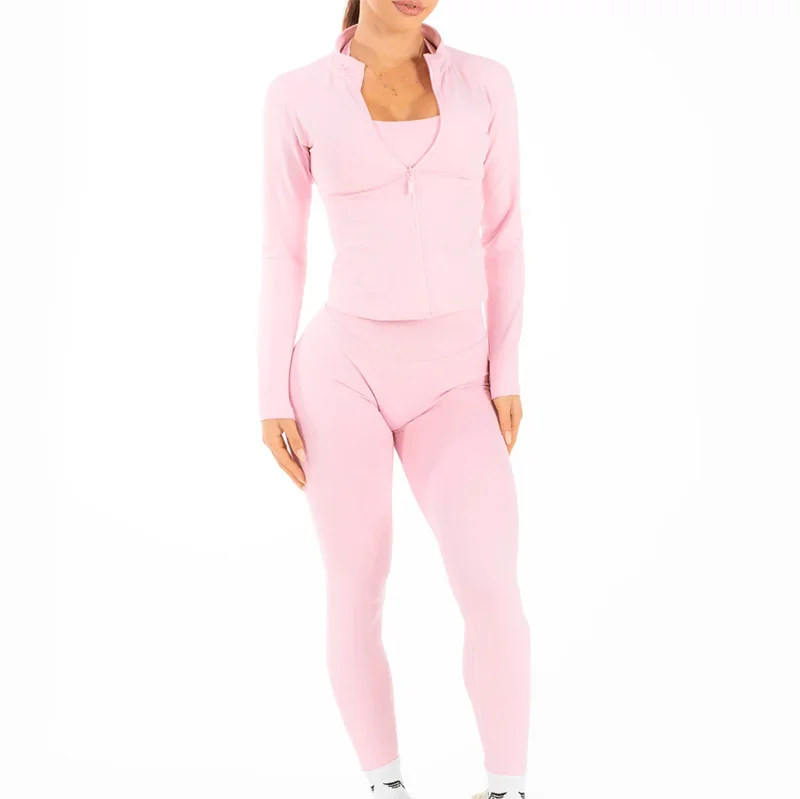 Dynamic Zippy Jacket 2 piece set yoga outfits Seamless Zip Tracktop Sports.