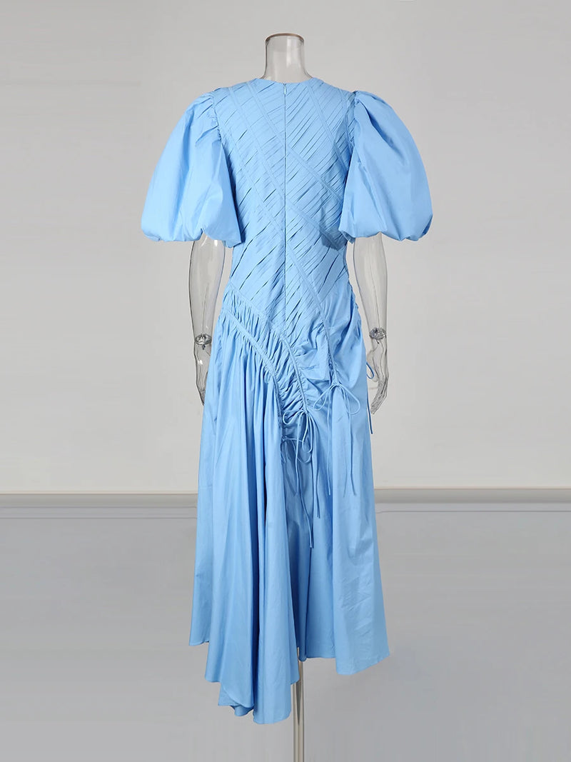 Solid Spliced Folds Irregular Long Dresses for Women.