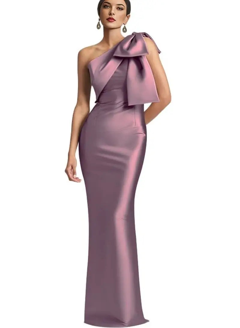Evening Dress Women Elegant Tight Sexy Satin Single Shoulder.