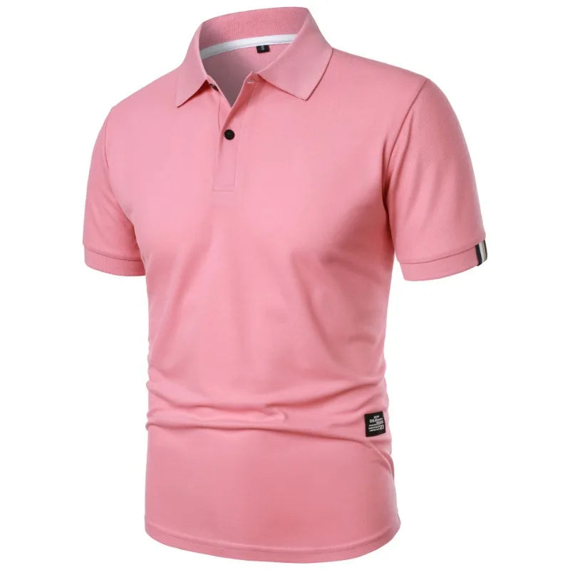 Solid Color Polo Shirt Men's Short Sleeve Button Tshirts Lapel Lightweight.