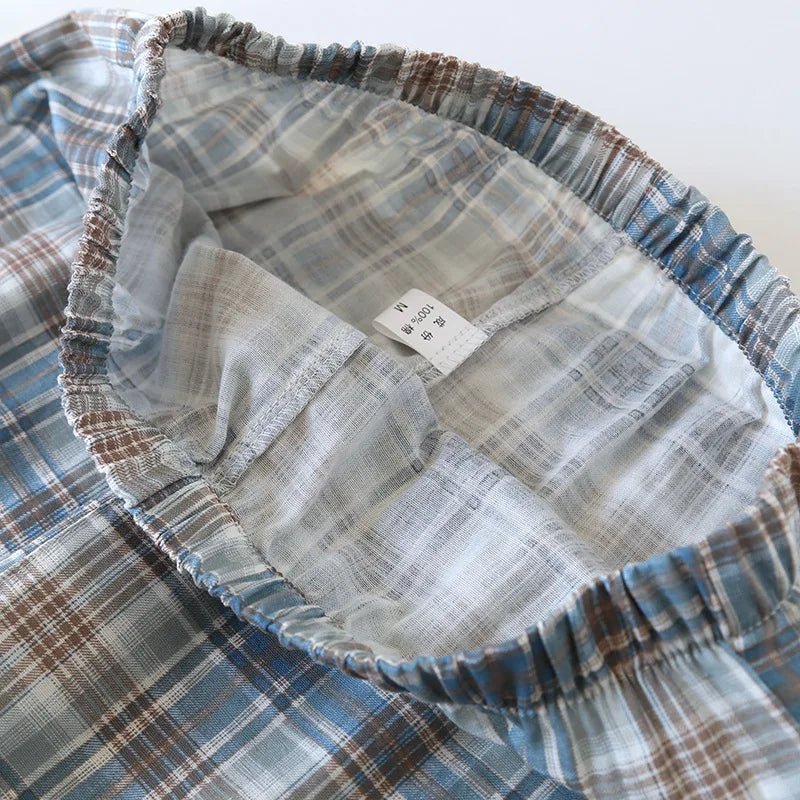 Men's Pajama Set Spring/Summer Checkered Simple Long sleeved Two Piece.