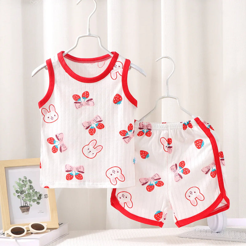 Kids Sleeveless Set Summer Cotton Girls' Shorts Pajamas Korean Style Boys.