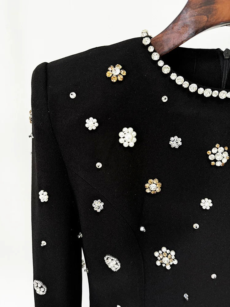 Women's Formal Long Sleeve Luxurious Beaded Long Maxi Dress.