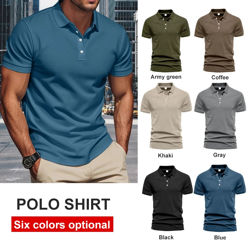 Men's polo shirt men's lapel business office solid color short sleeved T-shirt.