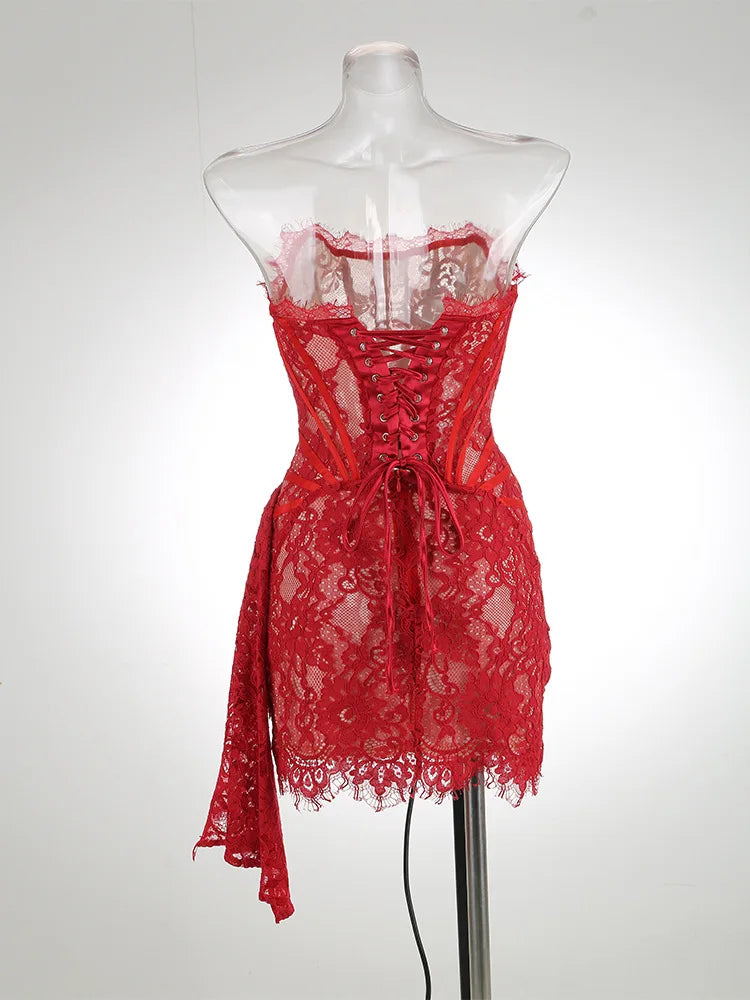 Women’s Sexy Lace See-through Patchwork Corset Dress.