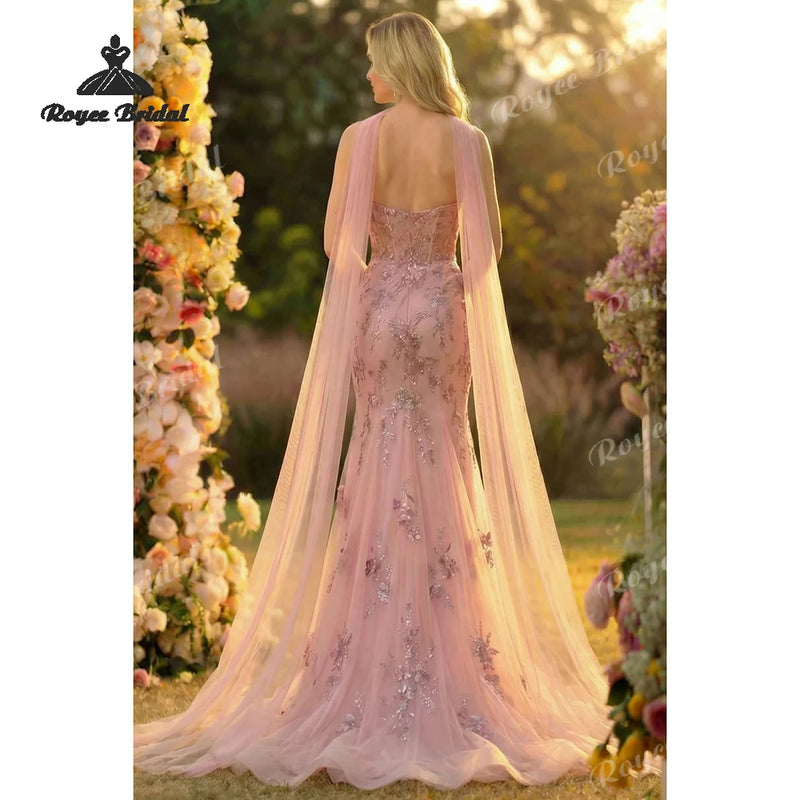 Women’s Neck Scarf Embroidered Mermaid Prom Dresses Sweetheart Formal Evening.