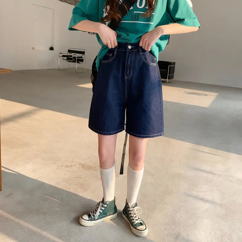 Shorts Women Denim Loose Summer Straight Korean Ins High Waist.