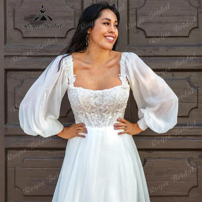 RoyceBridal Square Collar A Line Wedding Dress for Women.