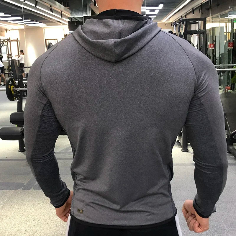 Winter Autumn Hoodies Sport Shirt Men Hat Zipper Running Jackets Fitness.