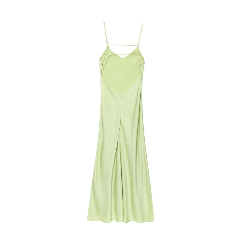 Sexy Chic Satin Women Party Dress V Neck Backless Long Eevning Club Dress.