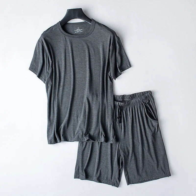 Modal Cotton Pajamas Suit Summer Men's Thin Loose Short-sleeved Shorts.