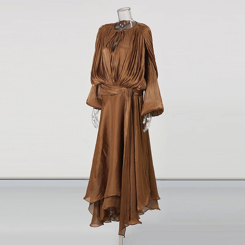 Solid Loose Spliced Folds Elegant Dresses for Women.