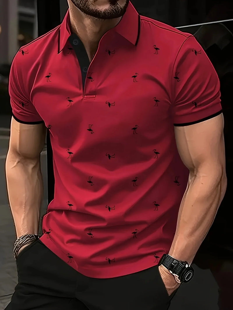 Summer Men's Golf Silhouette Pattern Polo Short Sleeve Polo Shirt.