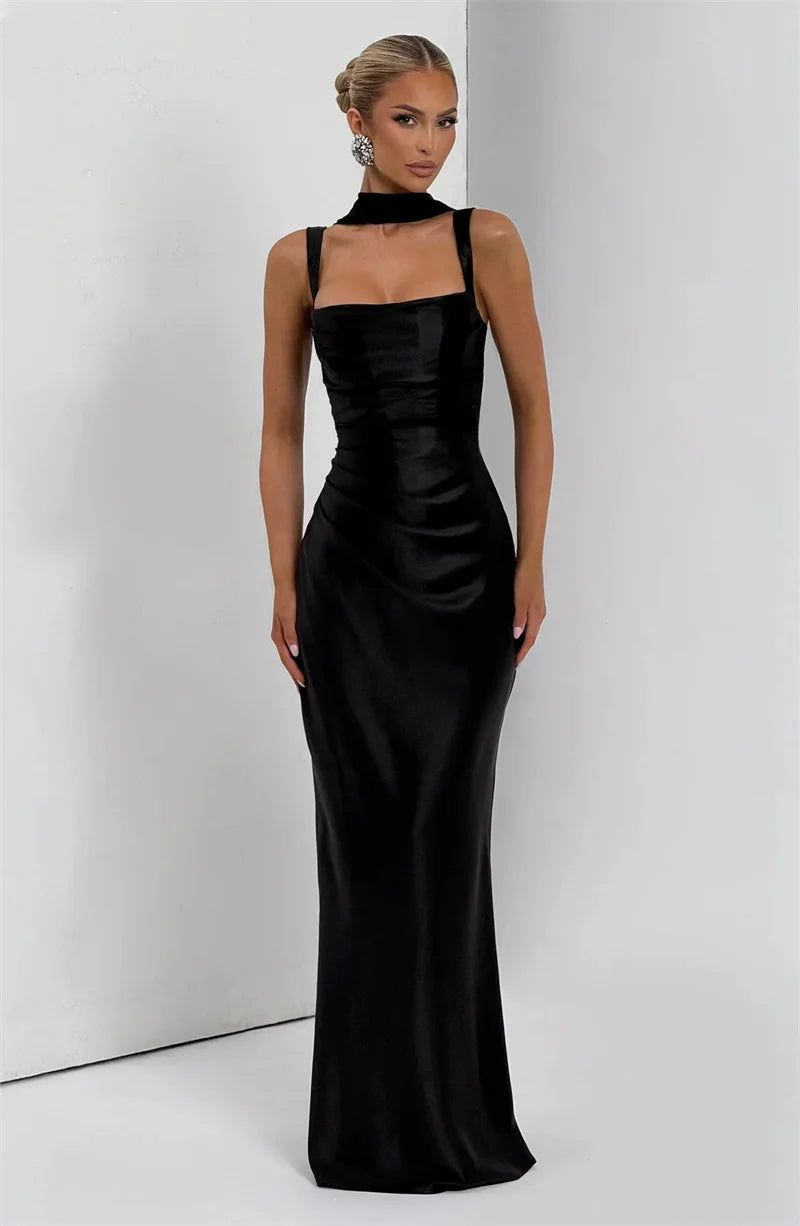 Mozision Satin Backless Sexy Maxi Dress Women Elegant.