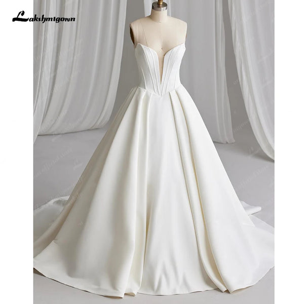 Lakshmigown Off The Shoulder Crepe Satin A-Line Bridal Gowns For Formal Party.