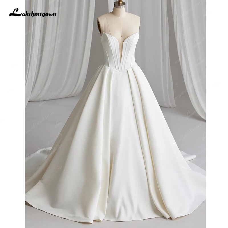 Lakshmigown Off The Shoulder Crepe Satin A-Line Bridal Gowns For Formal Party.