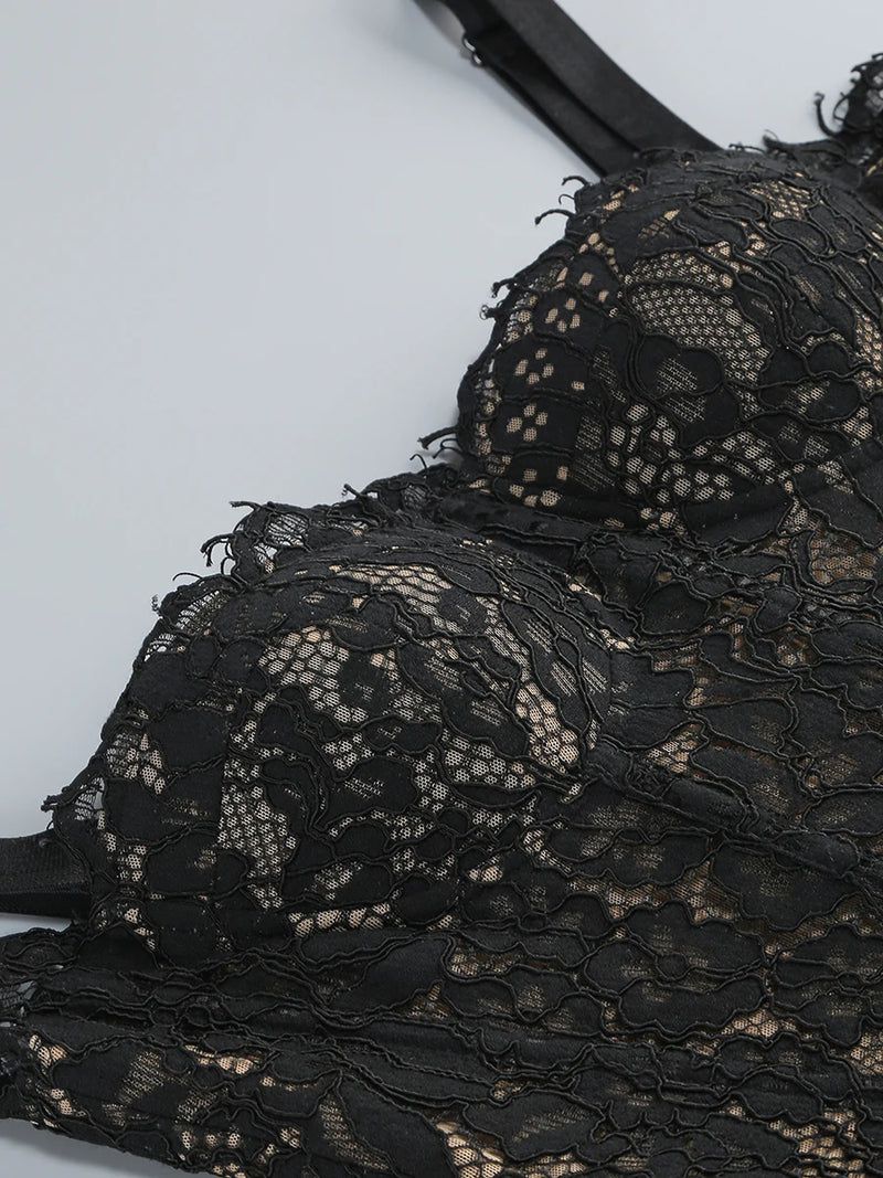Black Lace Patwork Sleeveless Maxi Dress for Women.