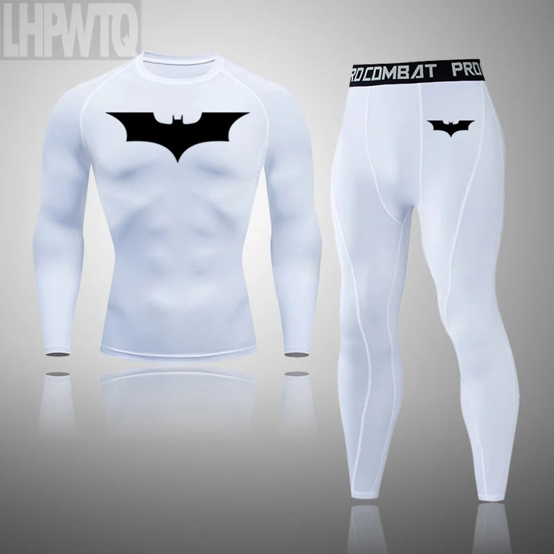 Superhero Men Running Sports Tshirt +Pants Tights Set Men's Fitness.