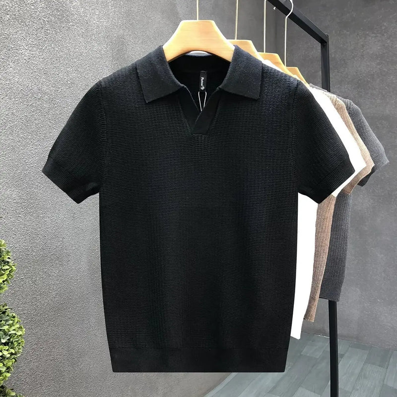 Men's Summer Polo Shirt Korean Style Slim Wrinkle Resistant Collar Solid Color.