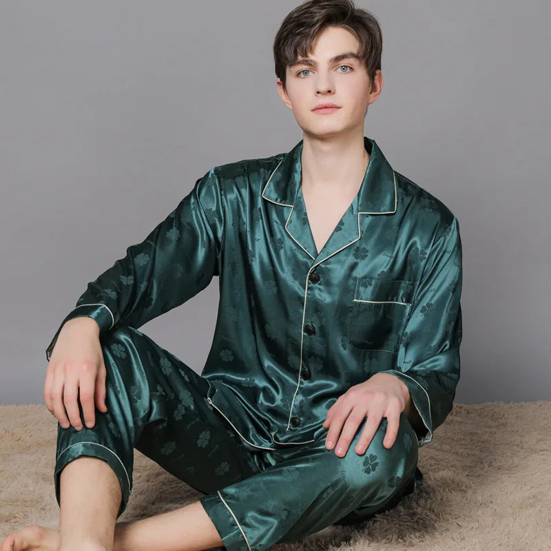 Men Ice Silk Pajamas Suit Summer Plus Size.