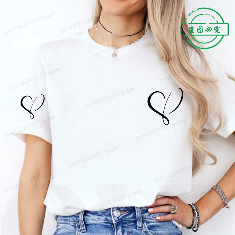 Women Love Heart Design T-Shirts Fashion Casual Short Sleeve.