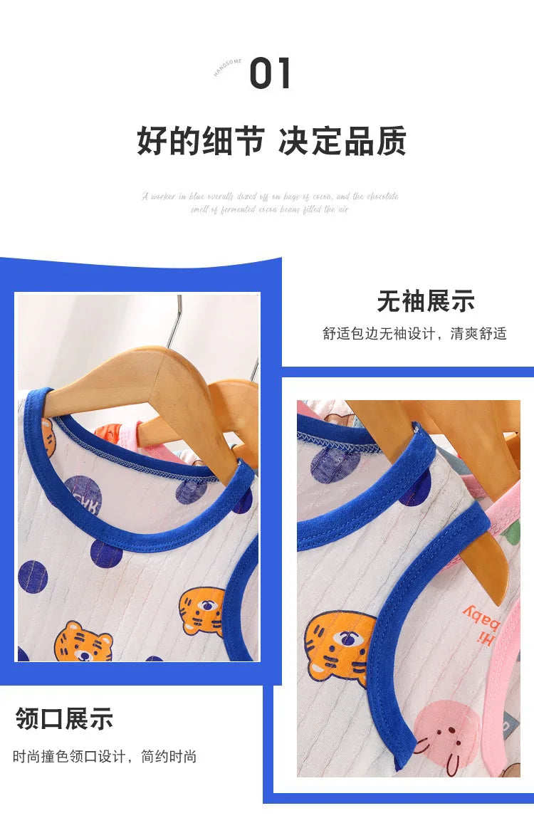 Kids Sleeveless Set Summer Cotton Girls' Shorts Pajamas Korean Style Boys.