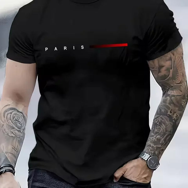 Men's Cotton Summer Loose PARIS Creative Letter Print Casual Slim.