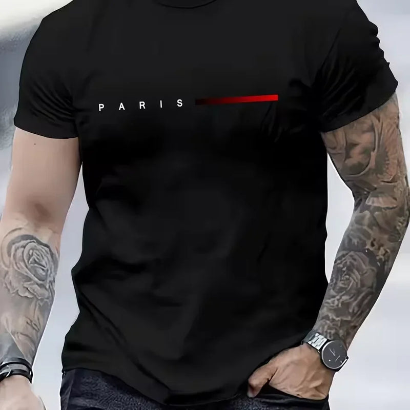 Men's Cotton Summer Loose PARIS Creative Letter Print Casual Slim.
