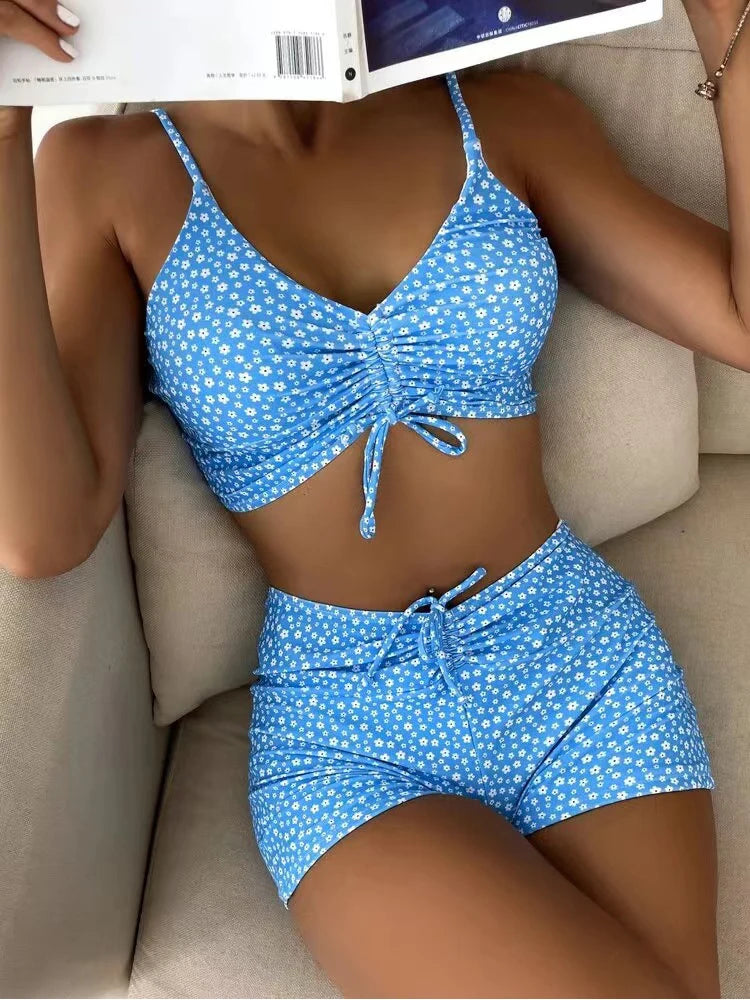 High Waist Bikini Swimsuit Women Push Up Bikini Floral Swimsuit.