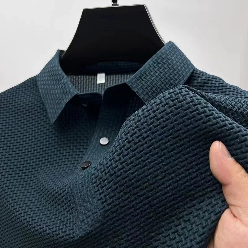 Men's Business Casual Short Sleeved Bone Flower Solid Color POLO Shirt.