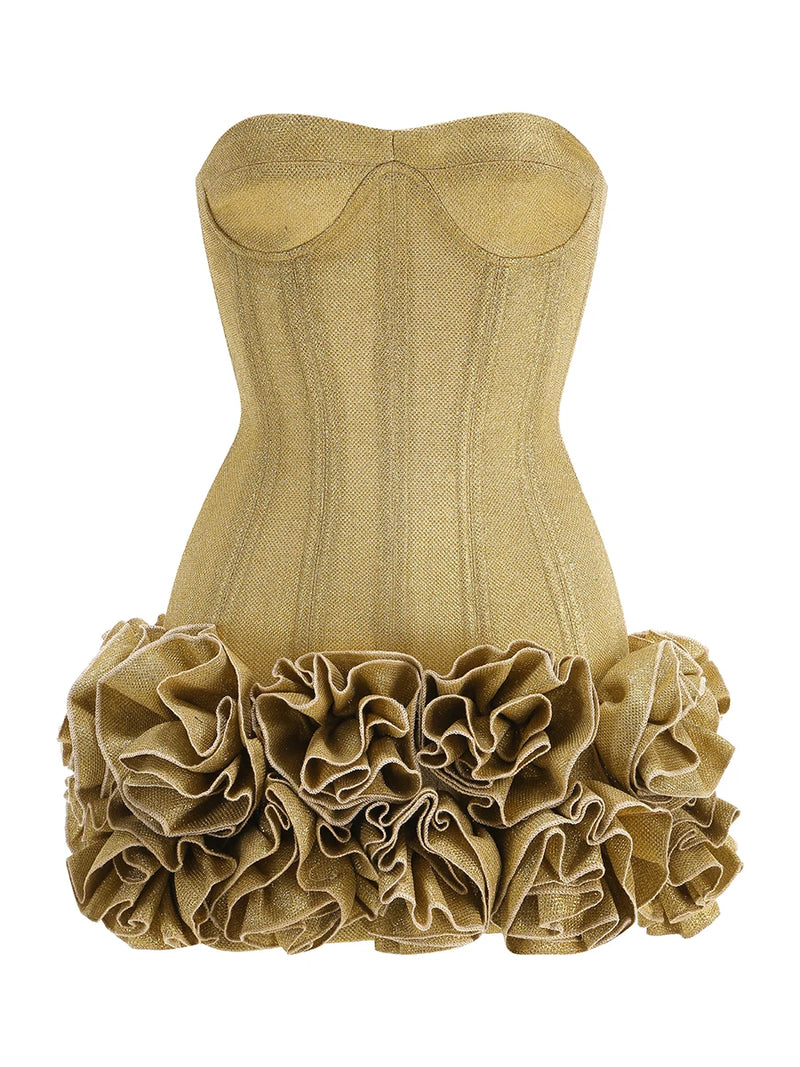 VC Christmas Dress Strapless Backless Red Structured Floral Embellished Mini Length.