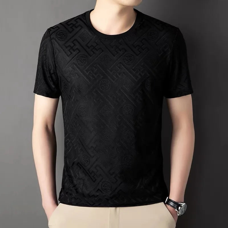 Men’s High end brand ice silk round neck short sleeve T-shirt summer.