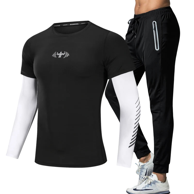 Quick Dry Men's Running Jacket Training Sportswear Set Gym Fitness.