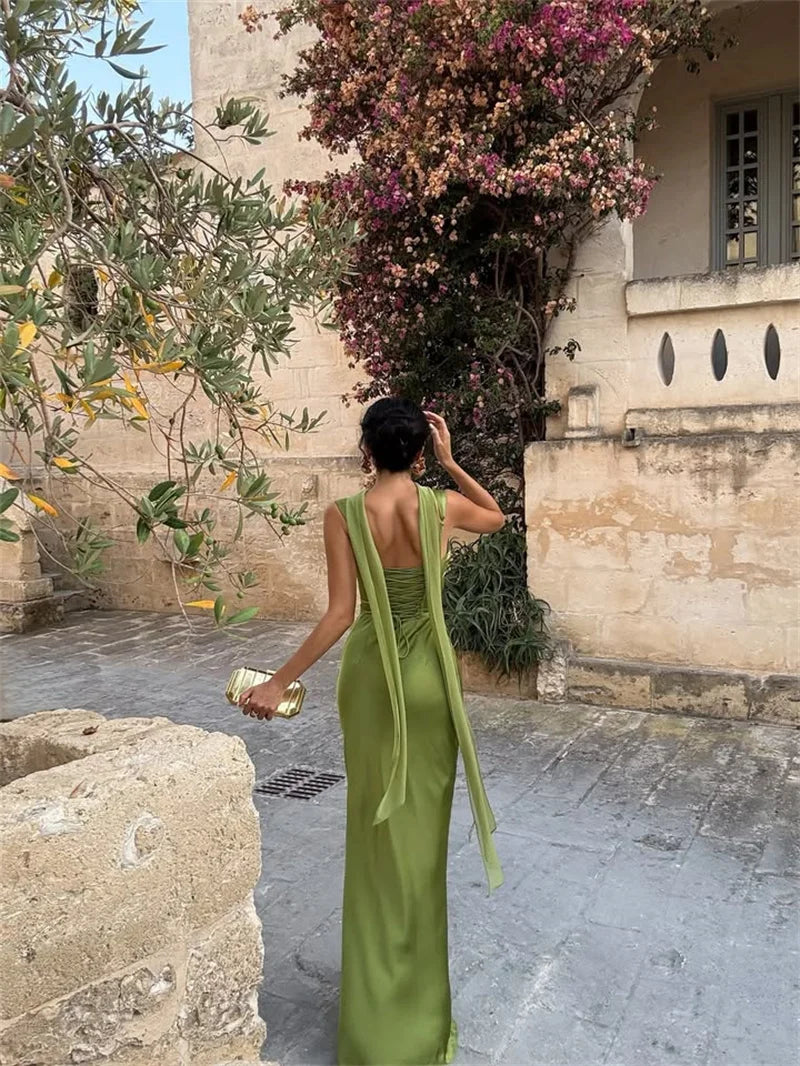 Mozision Satin Backless Sexy Maxi Dress Women Elegant.