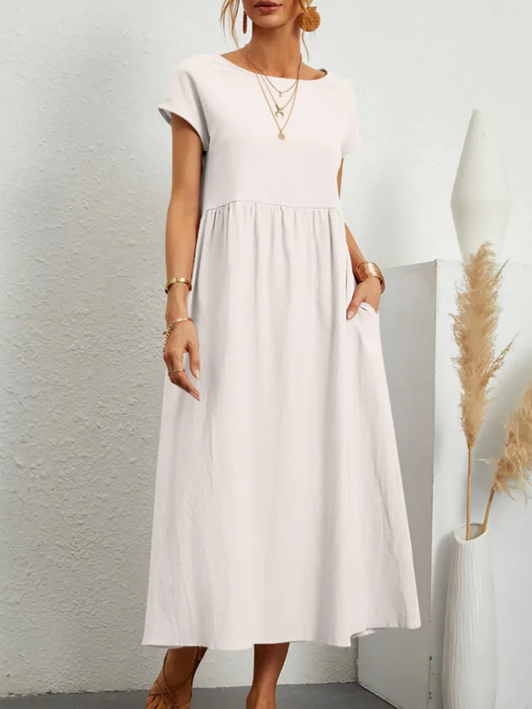 Women Vintage Solid Dress Summer Elegant.