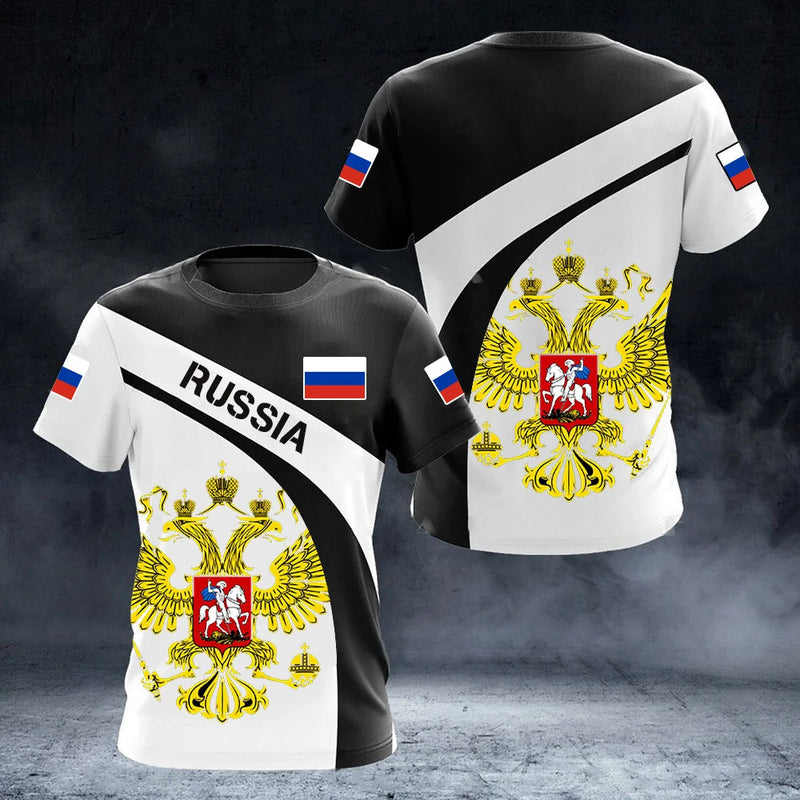Men's T-shirts Casual Fashion Summer New Russian Flag Short Sleeved Tops.