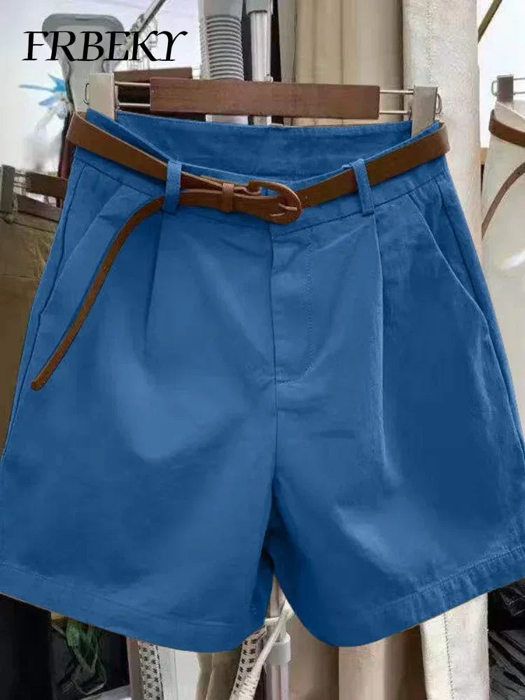 Korean Fashion Cotton Shorts Summer New Loose Casual High-waisted.
