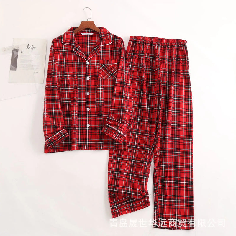 Loose Pure Cotton Long Sleeve Long Pants Sleepwear for Men And Women.