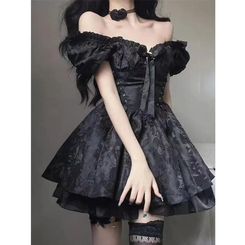 Women’s Party Dresses Female A-line Cute Bow Mini Dress.