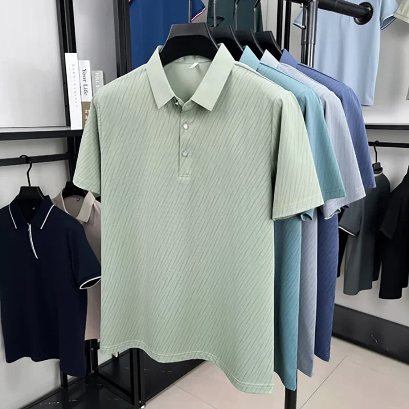 Summer Man Polo Shirts Luxury Short Sleeve Ice Silk Cool Soft.