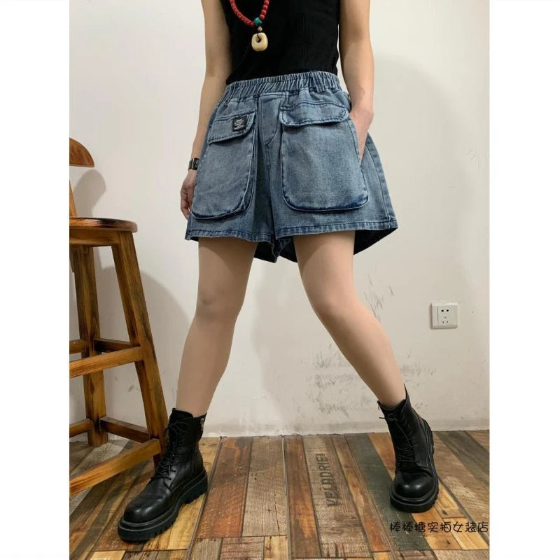 summer new fashion personality big pocket hot pants women large size.