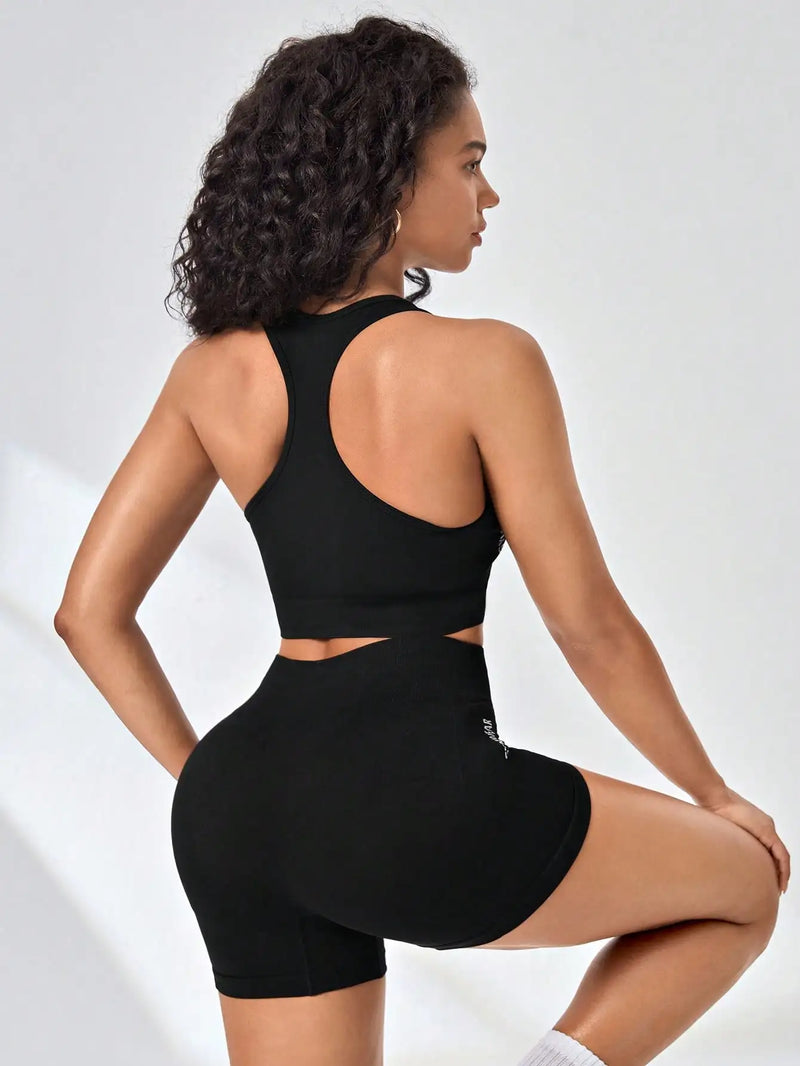 Women Yoga Set Bra Shorts Set Seamless Fitness Tracksuit Gym Running.
