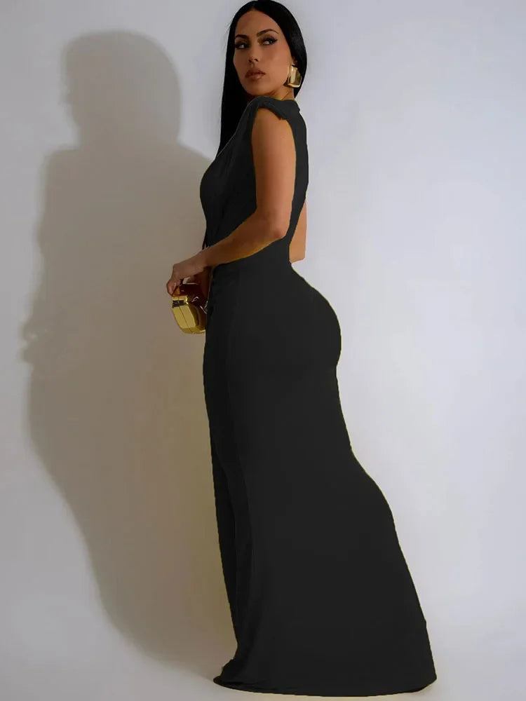 Elegant Ruched Bodycon Maxi Dresses for Women Birthday Night Party.