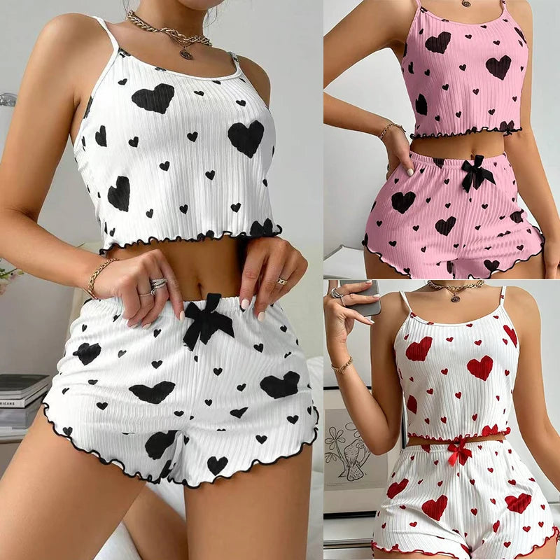 Women's Pajama Set Breathable Soft Casual Love Printed Design Sweet Home.