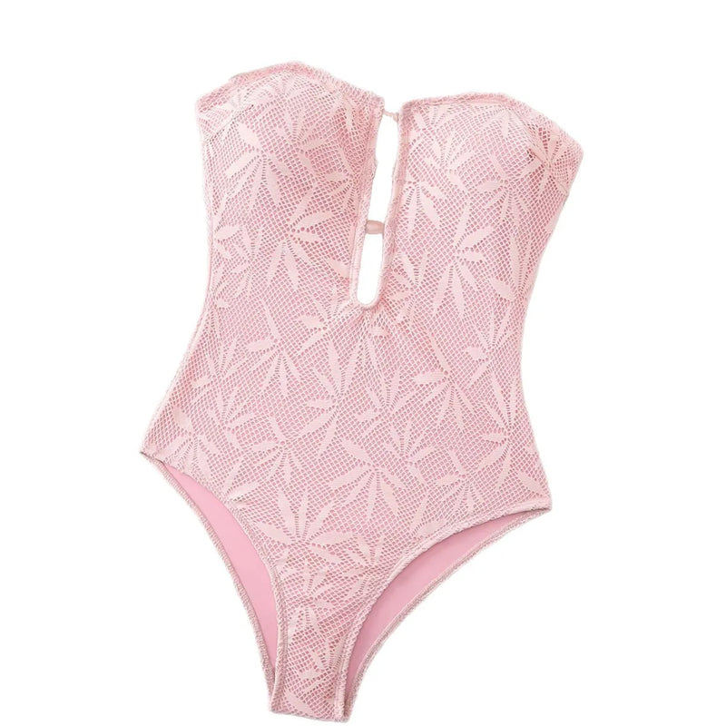 Summer Boho One Piece Swimsuit Women Strappy Backless Monokini Vacation.