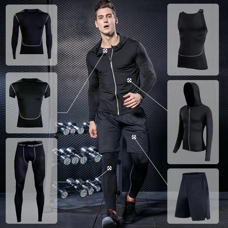 Men's Gym Training Fitness Sportswear Tights Slim Clothes Running Workout.